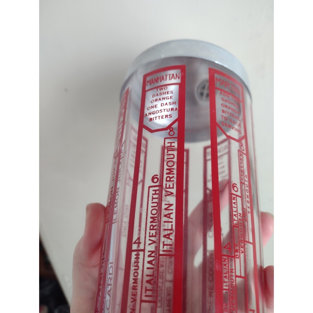 Vtg 50s 60s MCM Cocktail Shaker Red Large Recipe Bar Liquor Bronx Manhattan - Picture 7 of 11